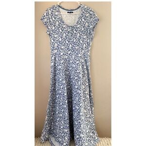 Chaps Ralph Lauren Dress Blue White Maxi Short Sleeve Coastal Nautical Size L